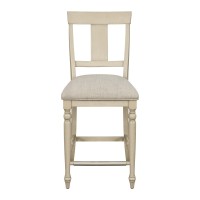 Martha Stewart Fiona Upholstered Farmhouse Counter Stool With Solid Wood Turned Legs, Stretchers, Footrest And Kickplate For Kitchen Island Chairs Dining Room Furniture, Home Bar - Light Grey