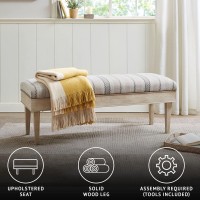 Martha Stewart Harstrom Storage Bench-Bedroom Organizer, Padded Ottoman Footrest For Living Room Entryway Sitting Home Furniture, Upholstered Seat Cushion, 50 Wide, Beige-Multi