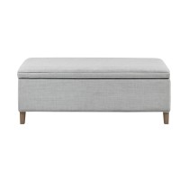 Martha Stewart Caymus Rectangular Storage Ottoman Bench, Upholstered Textured Fabric, Soft Hinge, Pipped Edges With Solid Wood Legs, Accent Furniture For Bedroom Dcor, Easy To Assemble - Light Grey