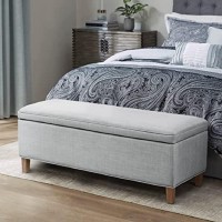 Martha Stewart Caymus Rectangular Storage Ottoman Bench, Upholstered Textured Fabric, Soft Hinge, Pipped Edges With Solid Wood Legs, Accent Furniture For Bedroom Dcor, Easy To Assemble - Light Grey