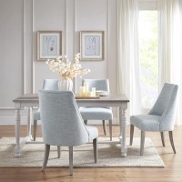 Martha Stewart Winfield Upholstered High Back Accent Dining Chairs Set Of 2, Padded Seat, Solid Wood Legs, Chambray Jacquard Textured Fabric, Cottage, Farmhouse For Kitchen, Room, Light Blue