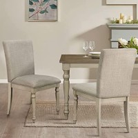 Martha Stewart Fiona Classic Upholstered Accent Dining Chairs Set Of 2, Padded Seat Cushion/Back, Solid Wood Frame And Turned Legs, Simple Distressed Rustic Farmhouse Kitchen Furniture - Light Grey
