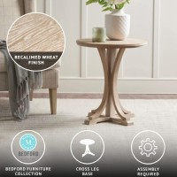 Martha Stewart Fatima Accent Tables Modern Mid-Century Rustic Pedestal Design, Round Tabletop Living Room Furniture Occasional Piece, Dia. 21 X 24, Wheat