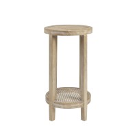 Martha Stewart Harley Accent Tables Modern Farmhouse, Rattan Shelving Design, Round Tabletop Living Room Furniture Occasional Piece, Dia. 15 X 28, Wheat