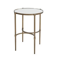 Martha Stewart Lia End Table Living Room Decor, Tempered Glass Mirror Top, Metal Base Accent Farmhouse Occasional Furniture, 18 Wide, Antique Bronze