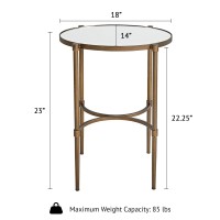 Martha Stewart Lia End Table Living Room Decor, Tempered Glass Mirror Top, Metal Base Accent Farmhouse Occasional Furniture, 18 Wide, Antique Bronze