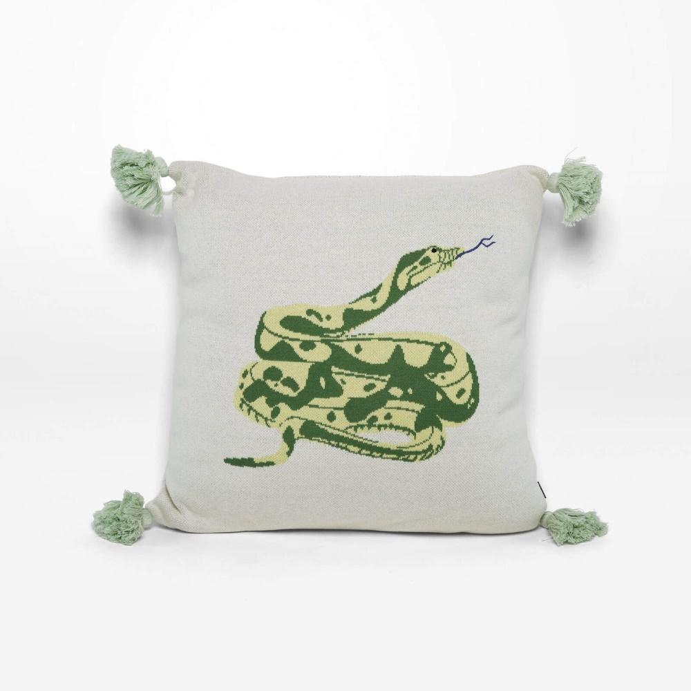 Enchanting Jungle Adventure Snake Cushion - 100% Cotton - Vibrant Design - Zip Opening - Removable Cover - 45x45cm - Perfect for Kids & Adults
