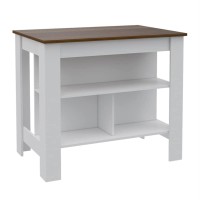 TUHOME Cala Kitchen Island, Countertop Table, Four Legs, Three Shelves, White/Walnut, For Kitchen Room