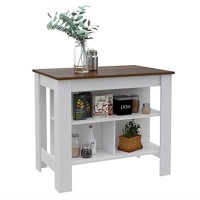 TUHOME Cala Kitchen Island, Countertop Table, Four Legs, Three Shelves, White/Walnut, For Kitchen Room