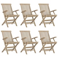 Vidaxl Folding Patio Chairs 6 Pcs Gray 22X24X35 Solid Wood Teak