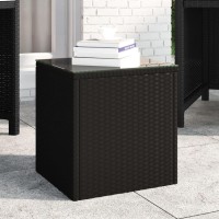 Vidaxl Side Table Black 15.7X14.6X15.9 Poly Rattan And Tempered Glass