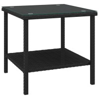 Vidaxl Side Table Black 17.7X17.7X17.7 Poly Rattan And Tempered Glass