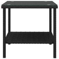 Vidaxl Side Table Black 17.7X17.7X17.7 Poly Rattan And Tempered Glass