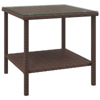 Vidaxl Side Table Brown 17.7X17.7X17.7 Poly Rattan And Tempered Glass