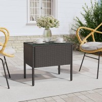 Vidaxl Side Table Black 20.9X14.6X18.9 Poly Rattan And Tempered Glass