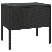 Vidaxl Side Table Black 20.9X14.6X18.9 Poly Rattan And Tempered Glass