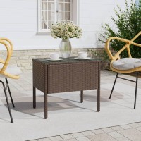 Vidaxl Side Table Brown 20.9X14.6X18.9 Poly Rattan And Tempered Glass