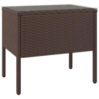 Vidaxl Side Table Brown 20.9X14.6X18.9 Poly Rattan And Tempered Glass