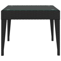 Vidaxl Side Table Black 19.7X19.7X15 Poly Rattan And Tempered Glass