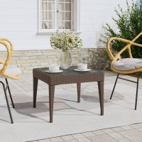 Vidaxl Side Table Brown 19.7X19.7X15 Poly Rattan And Tempered Glass