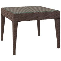 Vidaxl Side Table Brown 19.7X19.7X15 Poly Rattan And Tempered Glass