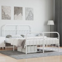 Vidaxl Metal Bed Frame With Headboard And Footboard White 59.1X78.7