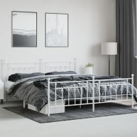 Vidaxl Metal Bed Frame With Headboard And Footboard White 76X79.9