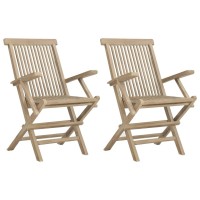 Vidaxl Folding Patio Chairs 2 Pcs Gray 22X24X35 Solid Wood Teak