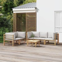 Vidaxl 6 Piece Patio Lounge Set With Light Gray Cushions Bamboo