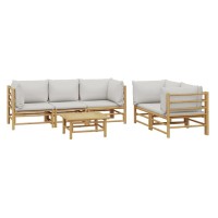 Vidaxl 6 Piece Patio Lounge Set With Light Gray Cushions Bamboo