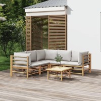 Vidaxl 6 Piece Patio Lounge Set With Light Gray Cushions Bamboo