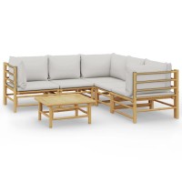 Vidaxl 6 Piece Patio Lounge Set With Light Gray Cushions Bamboo