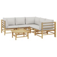 Vidaxl 6 Piece Patio Lounge Set With Light Gray Cushions Bamboo