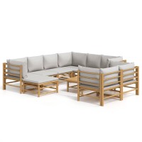 Vidaxl 10 Piece Patio Lounge Set With Light Gray Cushions Bamboo