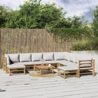 Vidaxl 11 Piece Patio Lounge Set With Light Gray Cushions Bamboo
