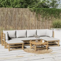 Vidaxl 7 Piece Patio Lounge Set With Light Gray Cushions Bamboo