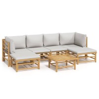 Vidaxl 7 Piece Patio Lounge Set With Light Gray Cushions Bamboo