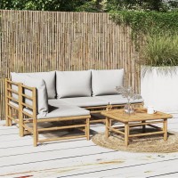 Vidaxl 5 Piece Patio Lounge Set With Light Gray Cushions Bamboo
