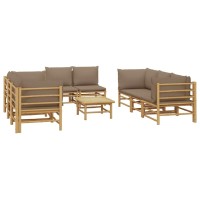 Vidaxl 9 Piece Patio Lounge Set With Taupe Cushions Bamboo