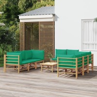 Vidaxl 9 Piece Patio Lounge Set With Green Cushions Bamboo