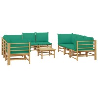 Vidaxl 9 Piece Patio Lounge Set With Green Cushions Bamboo