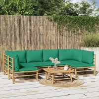 Vidaxl 7 Piece Patio Lounge Set With Green Cushions Bamboo