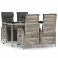 Vidaxl 5 Piece Patio Dining Set With Cushions Gray Poly Rattan