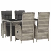 Vidaxl 5 Piece Patio Dining Set With Cushions Gray Poly Rattan