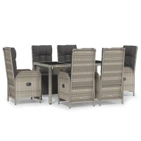 Vidaxl 7 Piece Patio Dining Set With Cushions Gray Poly Rattan