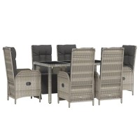 Vidaxl 7 Piece Patio Dining Set With Cushions Gray Poly Rattan