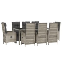 Vidaxl 9 Piece Patio Dining Set With Cushions Gray Poly Rattan