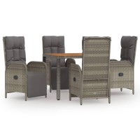 Vidaxl 5 Piece Patio Dining Set With Cushions Gray Poly Rattan