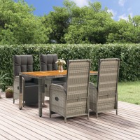 Vidaxl 5 Piece Patio Dining Set With Cushions Gray Poly Rattan