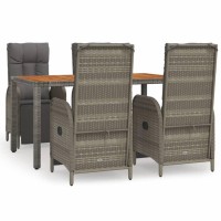 Vidaxl 5 Piece Patio Dining Set With Cushions Gray Poly Rattan